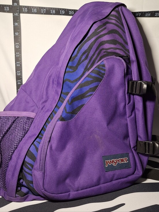 Jansport Handbags - Jansport Sling Backpack, Zebra Stripes, Purple & Blue & Black Sling Style